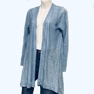 Petite Small Tahari Blue Linen Long Sleeve Duster Cardigan Sweater
